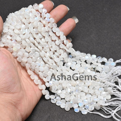 9"Strand Natural Rainbow moonstone Smooth Heart Gemstone beads, Blue Fire Rainbow Uneven Heart Shape Handmade bead Jewelry Making Craft SALE