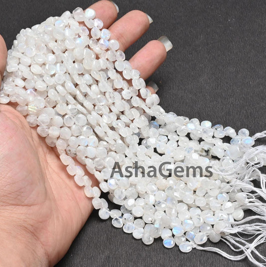9"Strand Natural Rainbow moonstone Smooth Heart Gemstone beads, Blue Fire Rainbow Uneven Heart Shape Handmade bead Jewelry Making Craft SALE