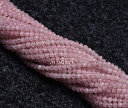 Beautiful Pink Rose Quartz Micro Cut Faceted Beads 3 mm Natural Rose Quartz Machine Cut Rondelle Bead Jewelry Making,Pink Gemstone Bead SALE