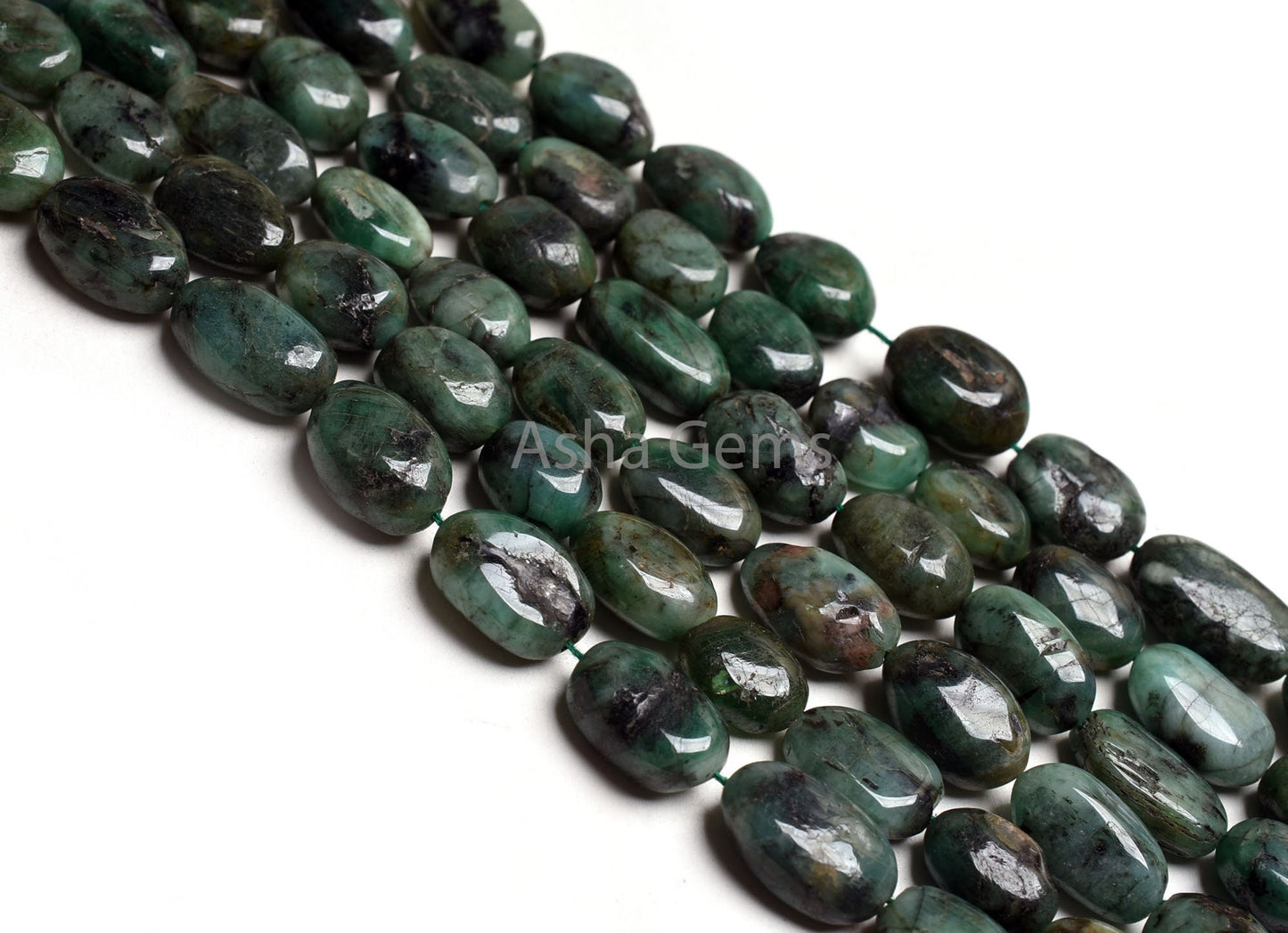 3 Strand Necklace Emerald Oval Smooth Beads, 7x10-12x17 mm Real Green Emerald Plain Handmade Uneven Oval Gemstone Bead Necklace Jewelry SALE