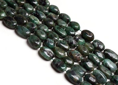 3 Strand Necklace Emerald Oval Smooth Beads, 7x10-12x17 mm Real Green Emerald Plain Handmade Uneven Oval Gemstone Bead Necklace Jewelry SALE