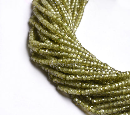 3 mm AAA Green Zircon Micro Faceted Rondelle Beads,13" Strand Peridot Green Cubic Zircon Faceted Beads, Zircon Beads Necklace Jewelry Crafts