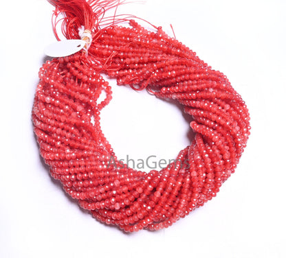 Shaded Orange Red Jade Quartz Faceted Gemstone Beads,4.5 mm Fine Carnelian Color Jade Quartz Rondelle Beads, Jade Bead Jewelry Making Craft