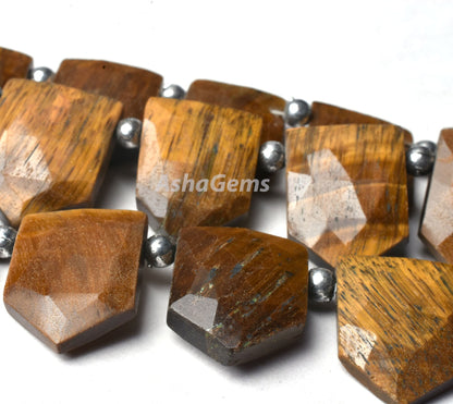 Brown Tiger Eye Faceted Fancy Shape Beads,12x15-12x17mm Natural Tiger Eye Gate Shape Beads Gemstone Briolette Tiger Eye Side Drill Bead SALE