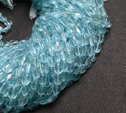Beautiful Aqua Blue Quartz Hydro Smooth Oval Handmade Beads,5.5-7 mm Light Sky Blue Hydro Plain Handmade Oval Shape Bead Jewelry Crafts SALE