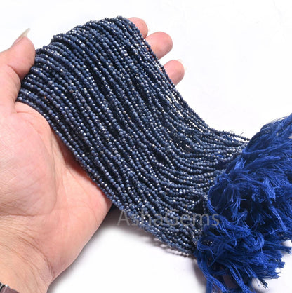 12.5"Strand Natural Blue Sapphire Micro Cut Rondelle Faceted Gemstone Beads,2.25-2.4 mm Sapphire machine cut Bead Jewelry Making Craft SALE