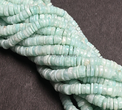 Beautiful Amazonite Smooth Heishi Tyre shape beads, Natural Blue Amazonite Flat Wheel Handmade Gemstone Amazonite Center Drill beads Jewelry