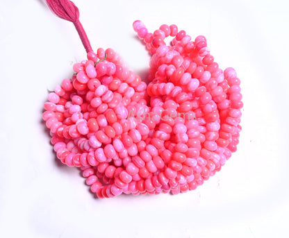 Beautiful Pink Opal Smooth Rondelle Beads,8/16"Strand Hot Pink Opal Shaded Handmade Gemstone Bead, Opal Bead For Necklace Jewelry Craft SALE