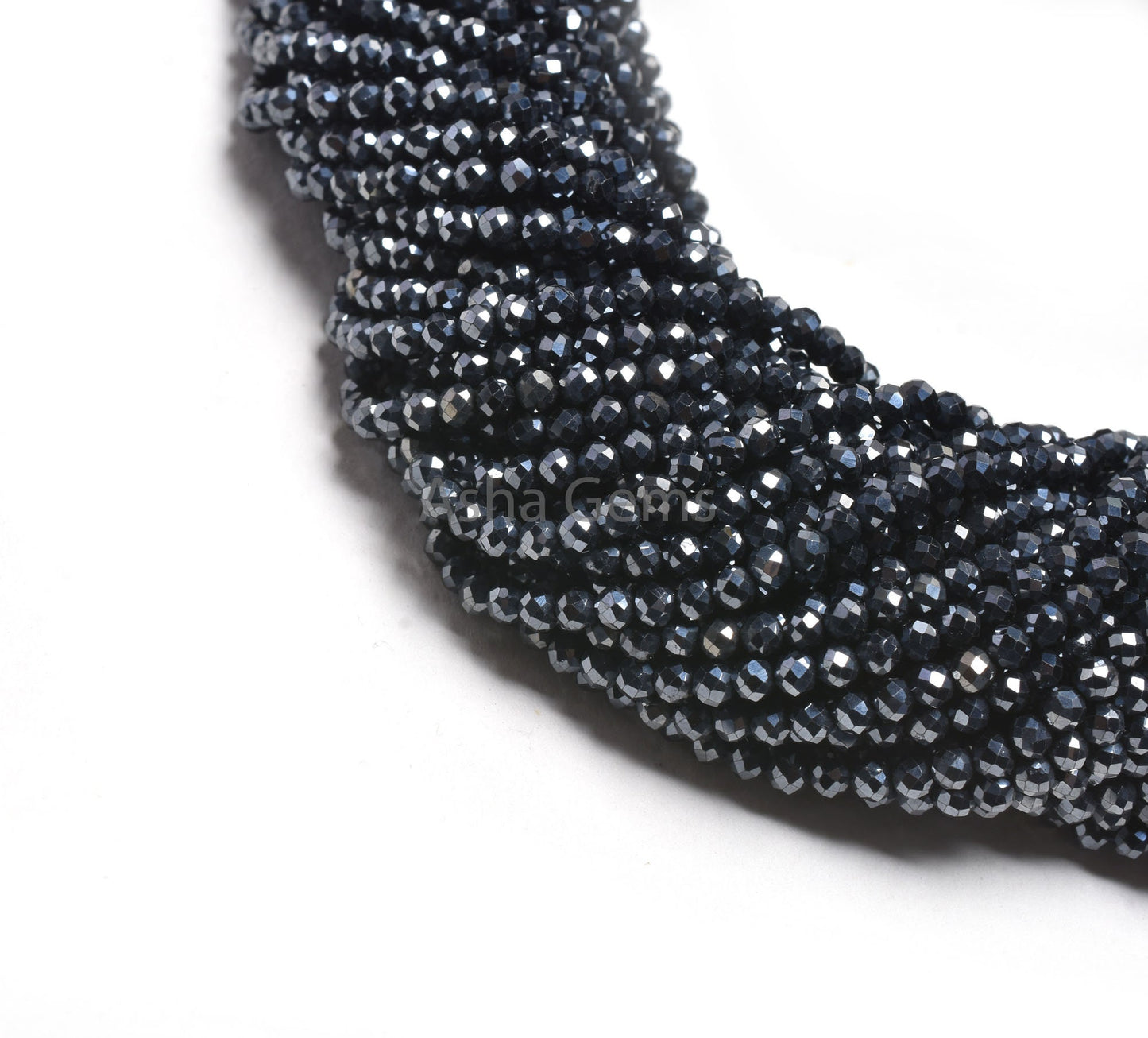 3.2 mm AAA Black Spinel Silver Coated Faceted Rondelle Shape Beads,13" Strand Black Spinel Beads, Natural Spinel Machine Cut Gemstone Beads