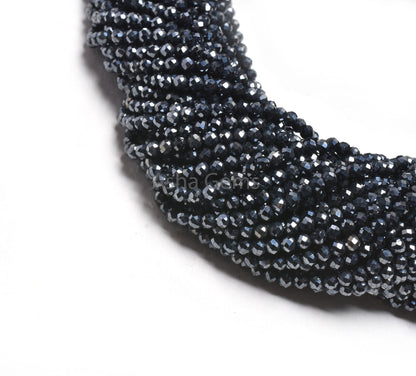 3.2 mm AAA Black Spinel Silver Coated Faceted Rondelle Shape Beads,13" Strand Black Spinel Beads, Natural Spinel Machine Cut Gemstone Beads