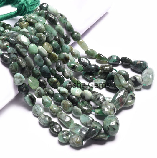 Beautiful Green Emerald Smooth Nugget Gemstone Loose Beads,Sakota Emerald Tumble Handmade Graduation Size Emerald Bead Necklace Jewelry SALE (AG 22301)