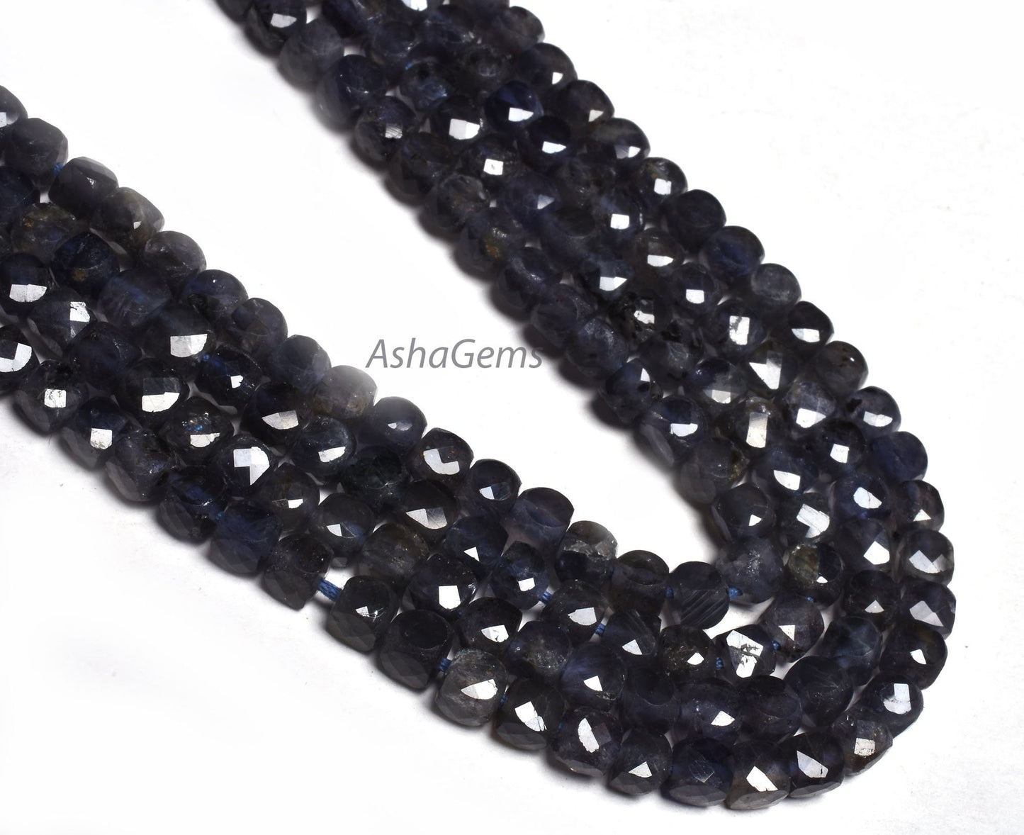 Beautiful Blue Iolite Faceted 3D Cube Box Faceted Gemstone Beads,13 Inch Strand,4mm, Natural Machine Cut Box Shape Bead Jewelry Making Craft
