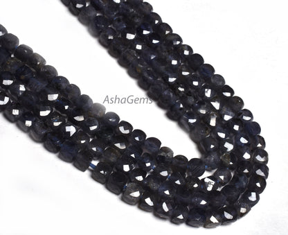 Beautiful Blue Iolite Faceted 3D Cube Box Faceted Gemstone Beads,13 Inch Strand,4mm, Natural Machine Cut Box Shape Bead Jewelry Making Craft