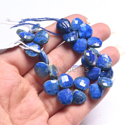 11 mm Natural Lapis Lazuli Faceted Heart Beads,7" Blue Lapis Heart Briolette Side Drill Gemstone Beads, Lapis Bead Jewelry Making Craft SALE (AG 18689 )