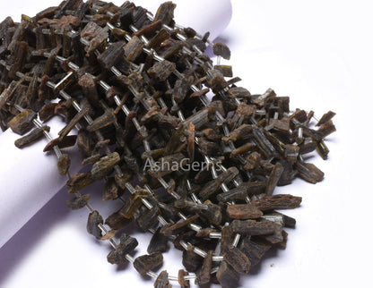 Natural Epidote Rough Gemstone Beads, 14 Inch Strand Epidote Beads, Epidote Long Raw Rough Stick Shape Uneven Beads For Boho Jewelry Crafts
