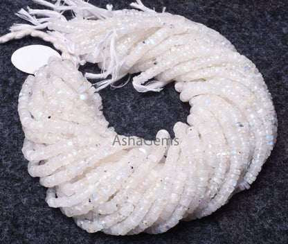 13" Strand Blue Fire Rainbow Moonstone Plain Tyre Beads, Natural Flash White Rainbow Smooth Gemstone Beads For Jewelry Making Craft Rainbow