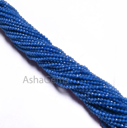 2.25 mm Beautiful Neon Blue Jade Quartz Micro Cut Tiny Beads, AAA Royal Blue Chalcedony Color Faceted Rondelle Machine Cut Bead Jewelry SALE
