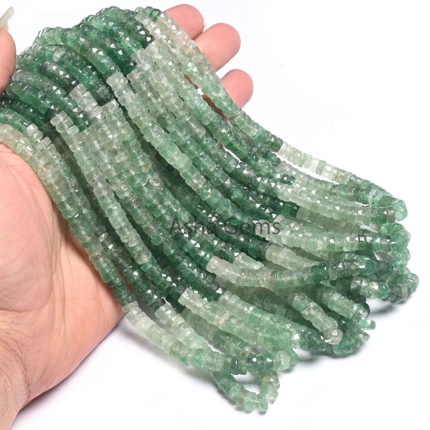 6 mm Beautiful Strawberry Quartz Faceted Flat Tyre Heishi Gemstone Beads, Fine Natural Shaded Green Strawberry Indian Cut Wheel Bead Jewelry