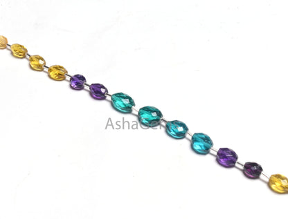Beautiful Multi Color Quartz Hydro fancy Oval Shape Checker Cut Beads,11" Mix Yellow Green Purple Hydro Oval Briolette Faceted Beads Jewelry