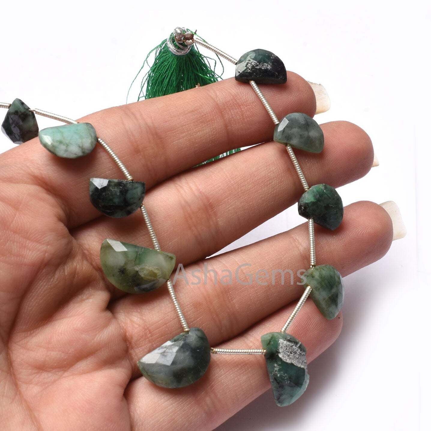 Emerald Fancy D shape Faceted Gemstone Beads,6"Strand Natural Green Emerald half moon Briolette Bead, Sakota emerald bead Jewelry Craft sale