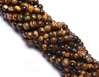 13" Strand Natural Tiger Eye Smooth Round Ball Beads, Shaded Brown Tiger Eye Plain Round Shape Gemstone Beads, Tiger Eye Beads Jewelry Craft