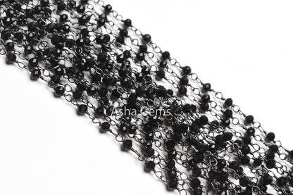 3,5,10,25,50 Feet,Gunmetal Black Spinel Hydro Faceted Rondelle Beaded Rosary Chain,Jewelry Making, Finding, Wire Wrapped Chain,3-3.5mm,Chain