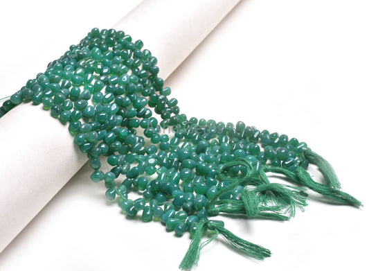 13" Strand Green Onyx Smooth Drops Side Drill Gemstone Beads, Onyx Plain Handmade Uneven Teardrop Beads, Green Onyx Beads Jewelry Handicraft