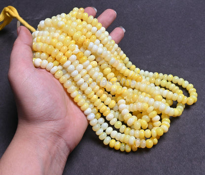 Beautiful Yellow Opal Smooth Rondelle Shape Beads,16" AAA Quality Shaded Pastel Yellow Opal Plain Handmade Gemstone Beads Jewelry Craft Sale