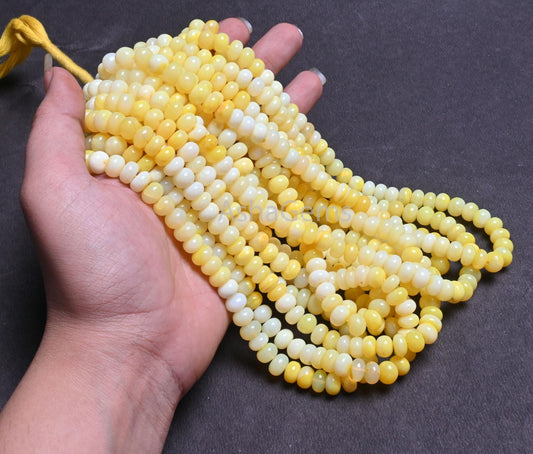Beautiful Yellow Opal Smooth Rondelle Shape Beads,16" AAA Quality Shaded Pastel Yellow Opal Plain Handmade Gemstone Beads Jewelry Craft Sale