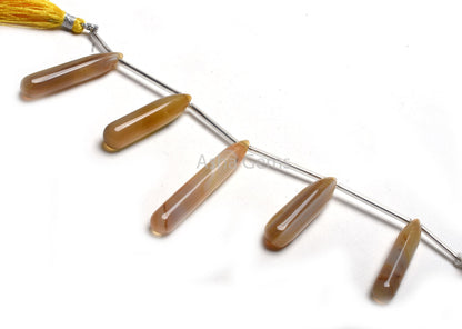Beautiful Bio Yellow Chalcedony Fancy Long Drop Side Drill Gemstone Beads, Chalcedony Beads Smooth Teardrop Briolette Bead Jewelry Necklace