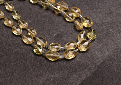 Fine Lemon Quartz Color Hydro Faceted Oval Checker cut Beads,10" Yellow Lemon Hydro Oval Briolette Straight Drill Beads Jewelry making Craft