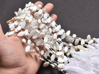Beautiful White Mother Of Pearl Fancy Marquise Shape Beads, Natural MOP Flat Marquise Side Drill Gemstone Beads Mother Of Pearl Bead Jewelry