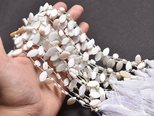 Beautiful White Mother Of Pearl Fancy Marquise Shape Beads, Natural MOP Flat Marquise Side Drill Gemstone Beads Mother Of Pearl Bead Jewelry