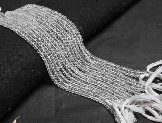 Beautiful Natural Crystal Quartz Micro Cut Beads,13" AAA Quality Crystal Indian machine cut Faceted Rondelle Crystal Bead Jewelry Craft SALE ( AG 15418 )