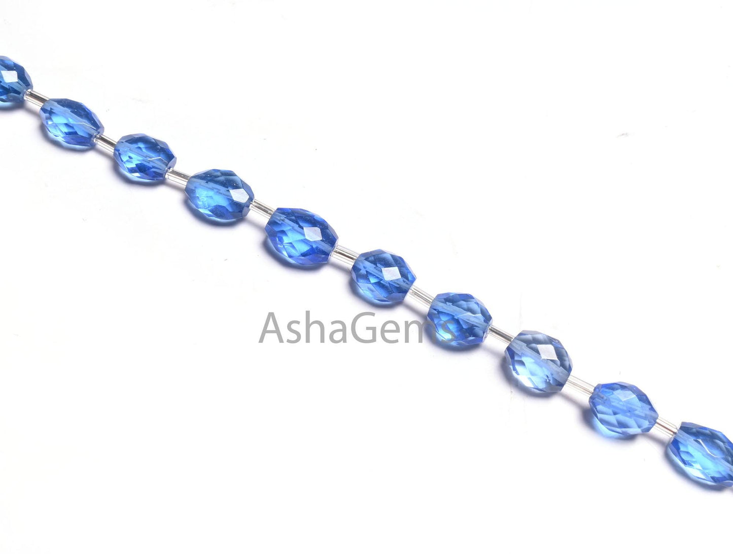 AAA Indigo Blue Color Hydro fancy Puff Oval Checker Cut Beads,10" Translucent Blue Hydro faceted Oval Briolette handmade Beads Jewelry Craft