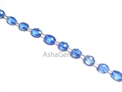AAA Indigo Blue Color Hydro fancy Puff Oval Checker Cut Beads,10" Translucent Blue Hydro faceted Oval Briolette handmade Beads Jewelry Craft