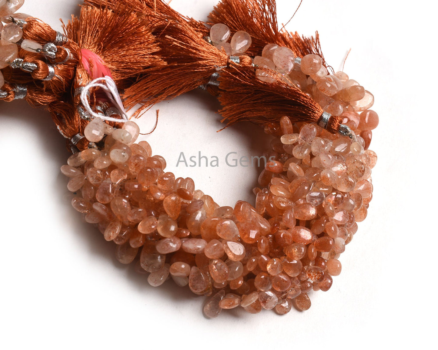 Natural Sunstone Handmade Pear Side Drill Beads, Shaded Red Sunstone Smooth Teardrop Briolette Gemstone Beads,8" Sunstone bead Jewelry Craft