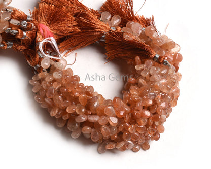 Natural Sunstone Handmade Pear Side Drill Beads, Shaded Red Sunstone Smooth Teardrop Briolette Gemstone Beads,8" Sunstone bead Jewelry Craft