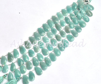 Natural Amazonite Fancy Mango Shape Faceted Gemstone Beads, Blue Amazonite Side Drill Fancy Keri Briolette Bead, Blue Amazonite Bead Jewelry
