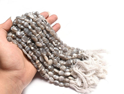 Beautiful Banded Agate Faceted Oval Shape handmade Beads, Shaded White Grey Agate Oval Briolette Indian Cut Boulder agate Gemstone Bead SALE