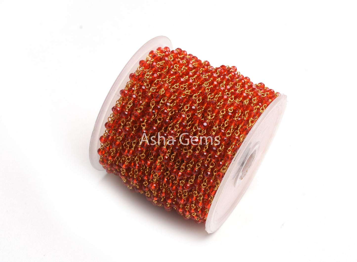3,5,10,25 Feet Red Quartz Hydro Faceted Rondelle Beaded Rosary Chain gold Plated Wire Red Crystal Jewelry Making Finding 3 mm Crafts Chain