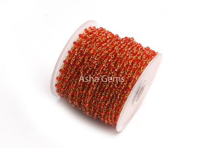 3,5,10,25 Feet Red Quartz Hydro Faceted Rondelle Beaded Rosary Chain gold Plated Wire Red Crystal Jewelry Making Finding 3 mm Crafts Chain