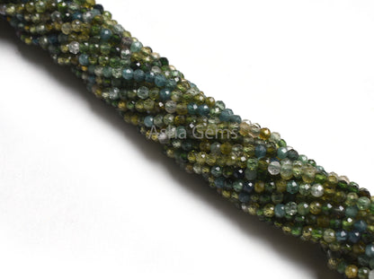 Beautiful Green Tourmaline Micro Cut Faceted Beads,2 mm Natural Tourmaline Machine Cut Rondelle Gemstone Beads, Shaded Green Tourmaline Bead