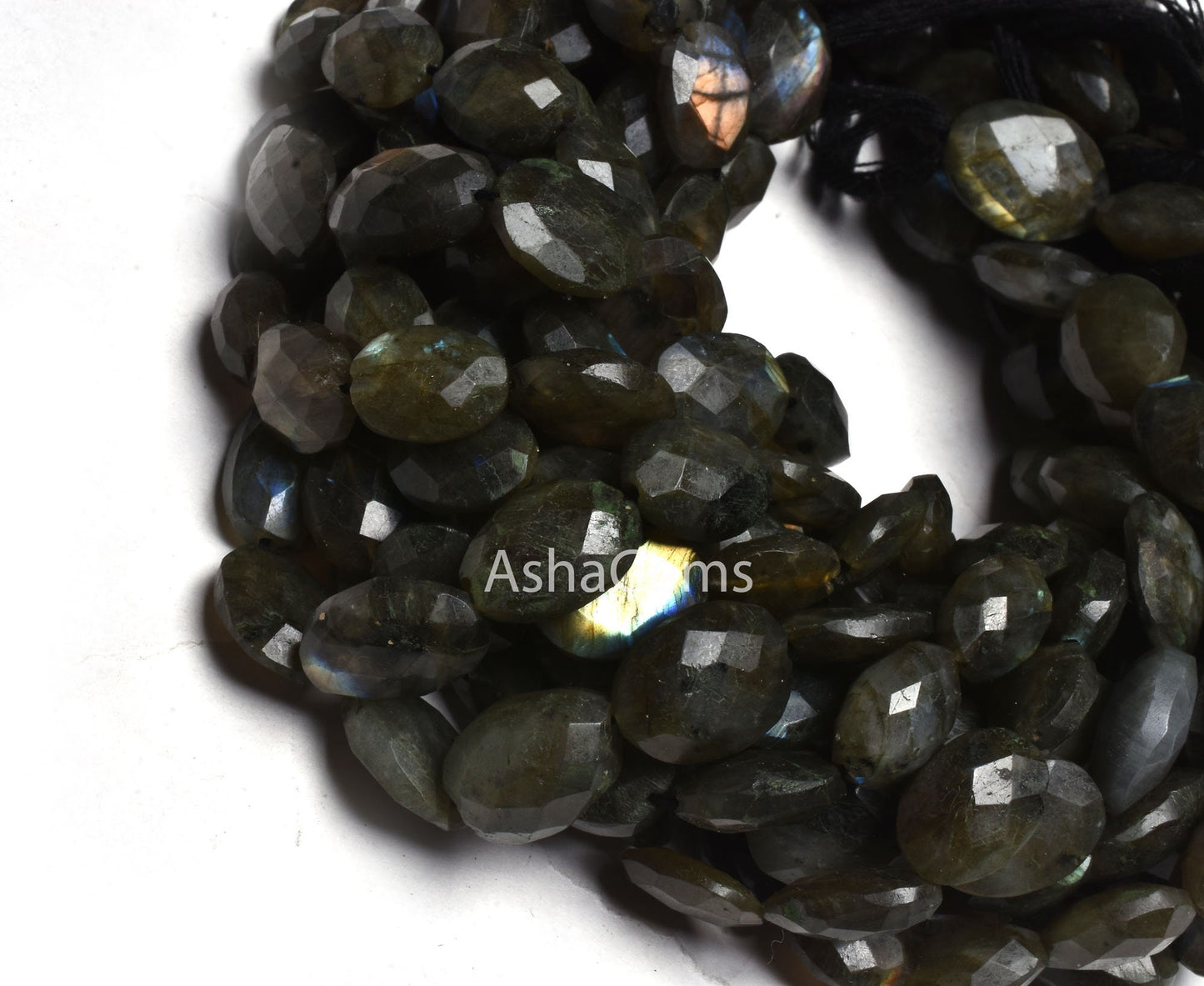 Labradorite Faceted Oval Shape Gemstone Loose Beads,10" Strand Multi Flash Labradorite Oval Beads, Black Rainbow Briolette Beads For Jewelry