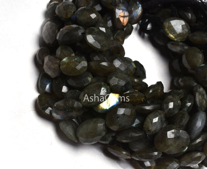 Labradorite Faceted Oval Shape Gemstone Loose Beads,10" Strand Multi Flash Labradorite Oval Beads, Black Rainbow Briolette Beads For Jewelry