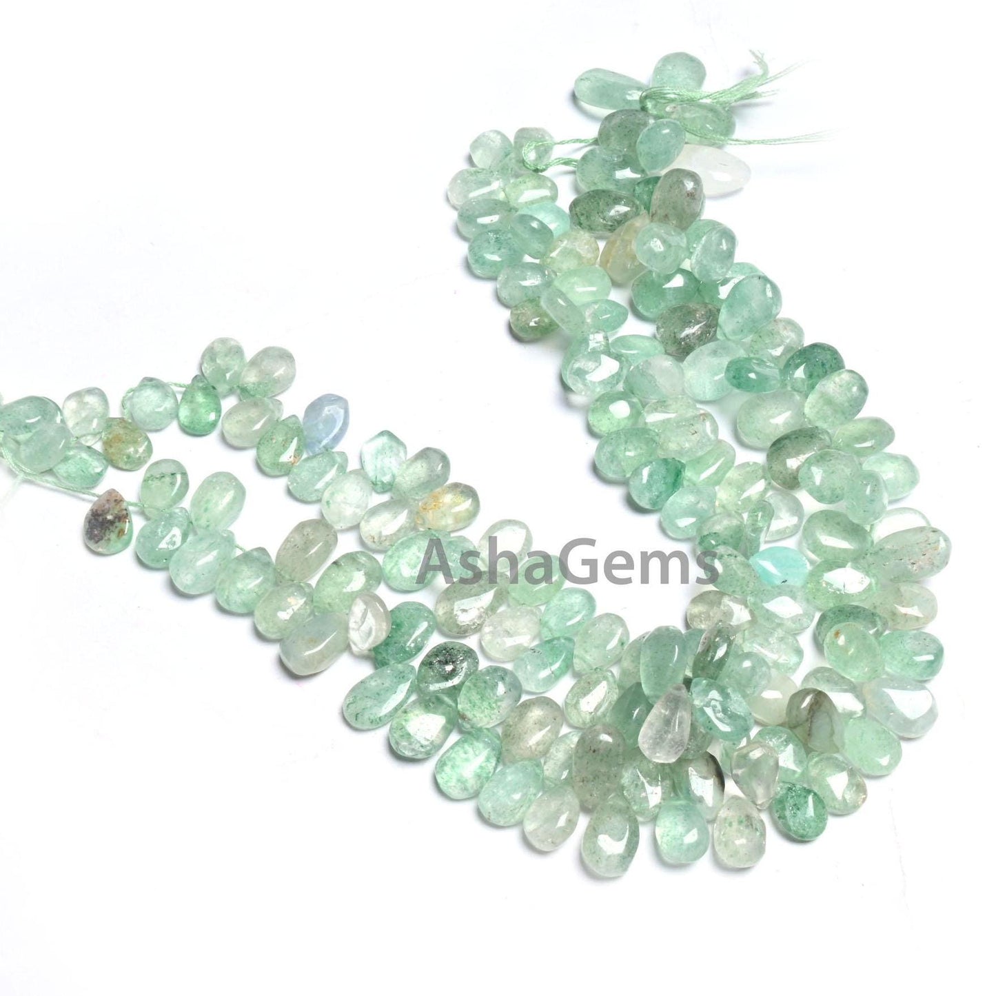 Beautiful Shaded Green Strawberry Pears Shape Handmade Beads, Natural Strawberry Quartz Smooth Side Drill Teardrop Beads Jewelry Crafts SALE