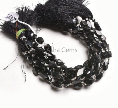Beautiful Black Onyx Rectangle Shape Indian Hand Cut Beads,7" Onyx Long Fancy Chicklet Faceted Straight Drill Bead Black Onyx Jewelry Crafts