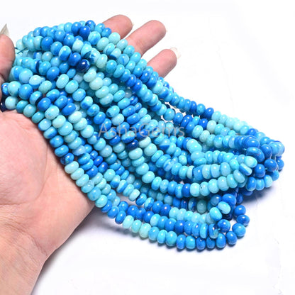 AAA Quality Lake Blue Opal Smooth Rondelle Beads, Shaded Blue opal Beads, Beautiful Opal Plain handmade Gemstone Loose Bead Necklace Jewelry