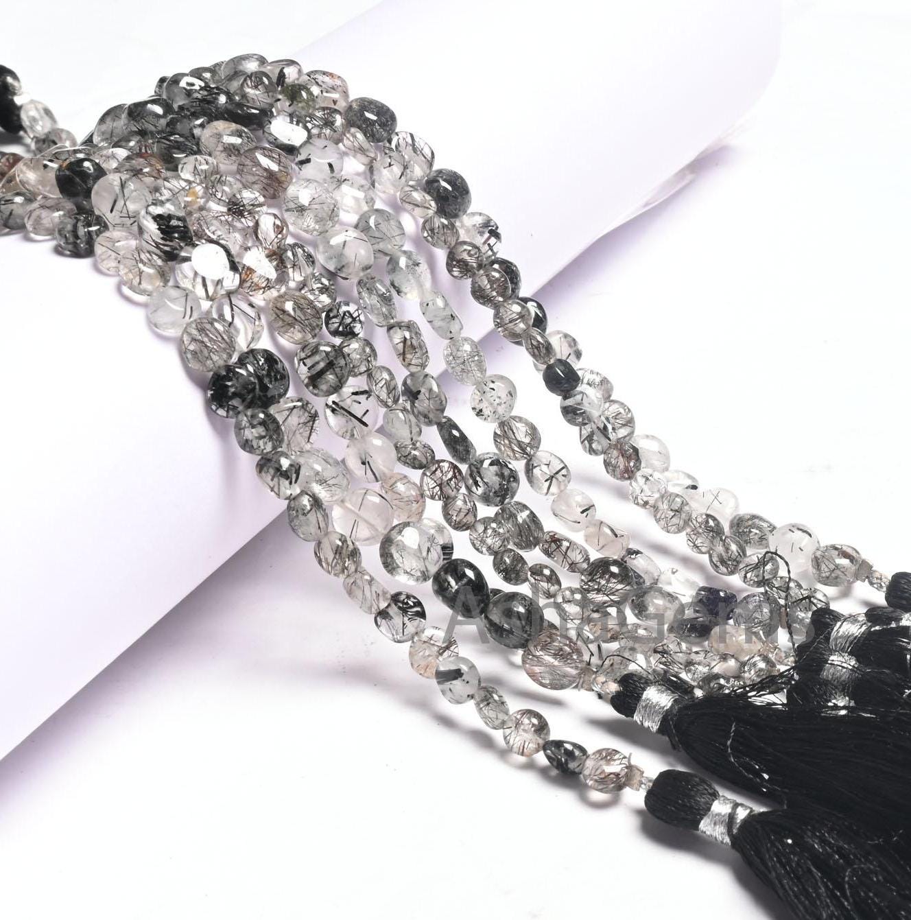 Natural Black rutilated Quartz Smooth Coin Shape Gemstone Loose Beads, Fine Quality Rutile Coin Handmade Bead Jewelry making Handicraft SALE