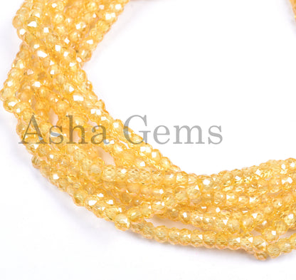 15" Strand Beautiful Yellow Zircon Micro Cut Beads,3 mm AAA pastel Yellow Cubic Zirconia Rondelle Faceted Gemstone Zircon Bead Jewelry Craft